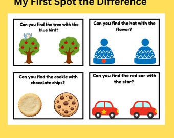 Tarjetas didácticas para niños pequeños (nivel 1) - Encuentra las diferencias - Imprimibles educativos para niños de 3 años - Descarga digital