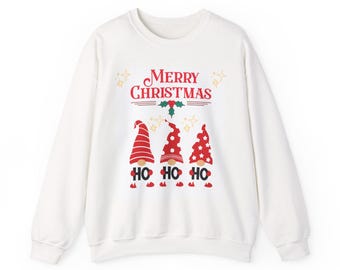 Sudadera unisex con gnomos navideños, cuello redondo navideño