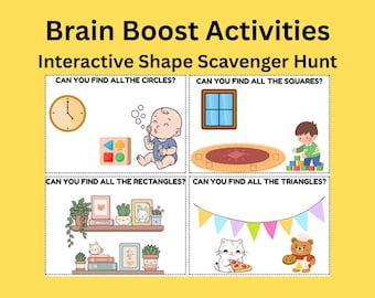 Tarjetas didácticas de búsqueda del tesoro de formas para niños pequeños, actividad de aprendizaje Montessori (descarga digital)