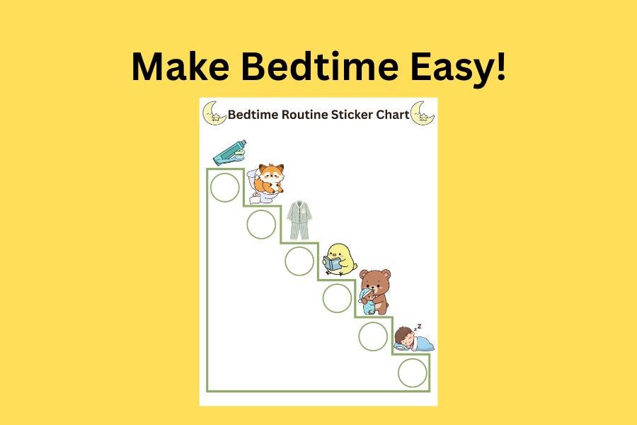 Visual Bedtime Routine Chart for Toddlers, Sticker Reward Chart ...