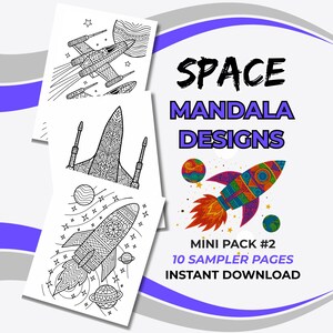 Space Mandala Coloring Pages for Kids Ages 8-12 – Zentangle Mini Pack (Digital Download, Printable)