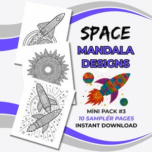 Printable Space Coloring Pages for Kids Ages 8–12 | Mandala & Zentangle-Inspired Mini Pack 3 (10 Pages) | Instant Download