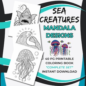Sea Creatures Coloring Pages for Kids Ages 8-12 – Mandala & Zentangle-Inspired Designs (Digital Download, Printable)