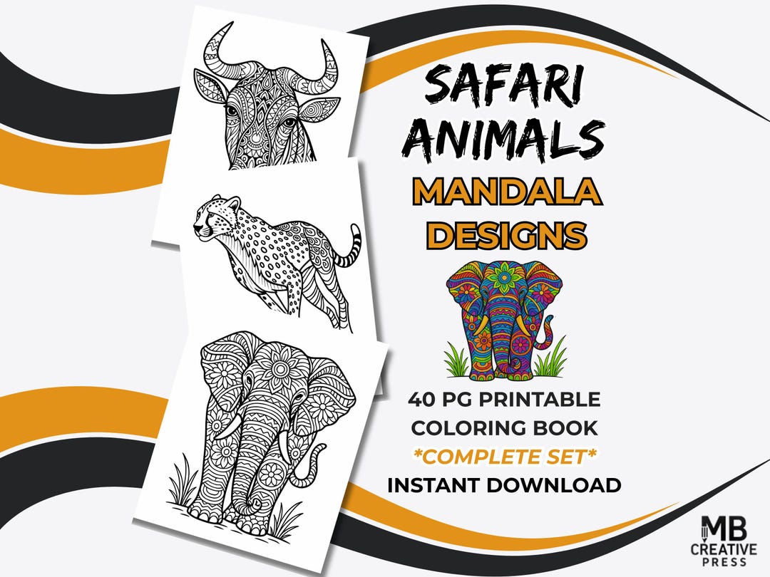 Printable Safari Animal Coloring Pages for Kids Ages 8–12 | Mandala ...