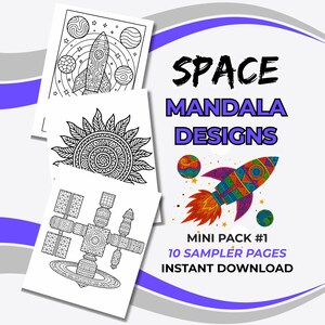 Space Mandala Coloring Pages for Kids Ages 8-12 (10 Page Mini Pack) (Digital Download, Printable)