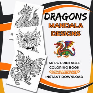 Coloriages de dragons pour enfants de 8 à 12 ans : mandalas et motifs zentangle (téléchargement numérique, impression)