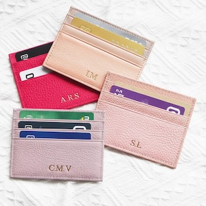 Genuine leather card holder, custom initials slim card wallet, credit cardholder, personalized small card leather wallet, gift for her,women