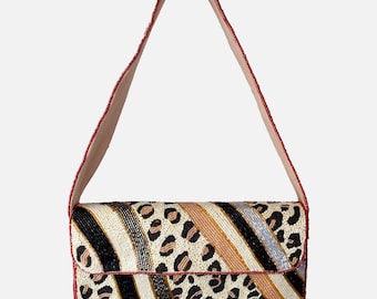 Leopard Beaded Shoulder Bag