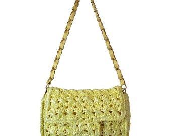 Yellow Raffia Shoulder Bag