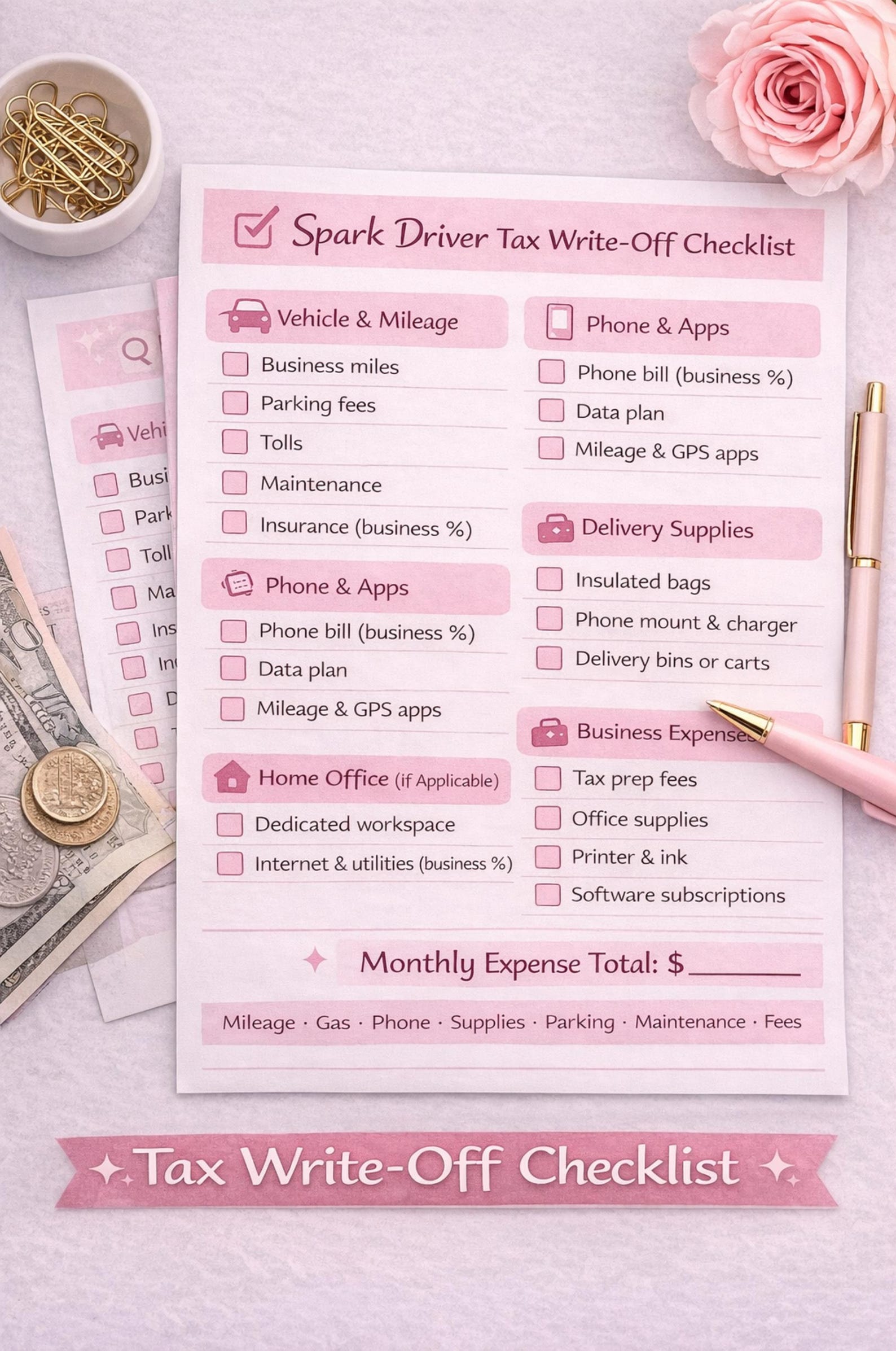 Mooe Expense Checklist.pdf Spark Driver Tax & Expense Binder | Walmart Spark Delivery Printable ...