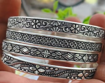 Chunky Oxidized Silver Bangle Stack | Boho Tribal Bracelet Set