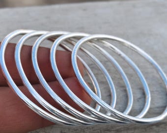 Minimalist Silver Bangle Set of 5 | Stackable round Bracelets | Gift for Her