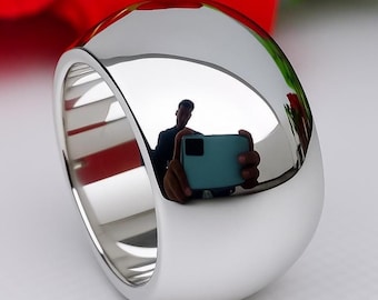 Anello a cupola in argento sterling massiccio: stile minimalista con fascia larga in argento