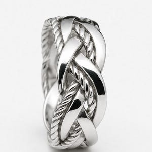 Handmade Braided Sterling Silver Ring: Chunky Rope Twist, Adjustable Unisex Band