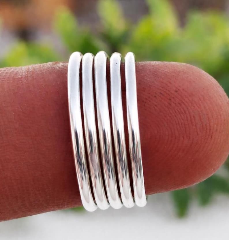 Set di anelli impilabili in argento sterling: fasce minimaliste in argento 925 Silver
