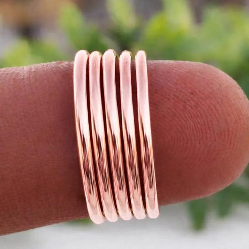 Set di anelli impilabili in argento sterling: fasce minimaliste in argento 925 Rose Gold