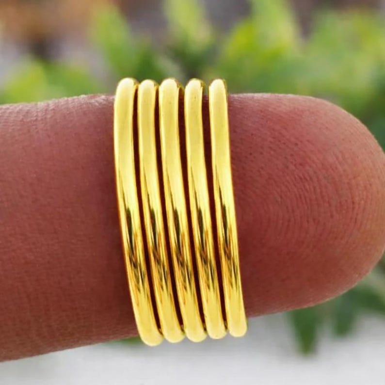 Set di anelli impilabili in argento sterling: fasce minimaliste in argento 925 Yellow  Gold