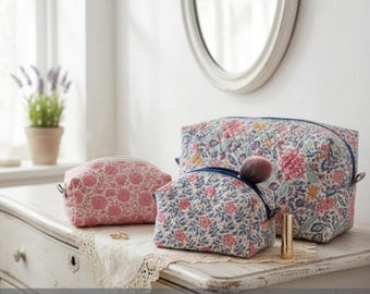 3 Toiletry Bags Different Sizes PDF Sewing Pattern | Quilted Boxy Pouch Pattern | PDF Pattern Download