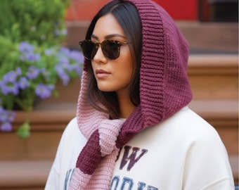 Hooded Scarf Knitting Pattern PDF – Easy Garter Stitch Hood, DIY Winter Shawl, Instant Download