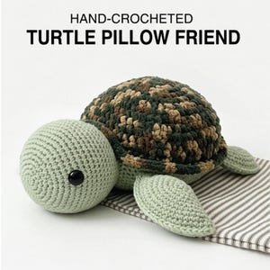 Virkmönster för Turtle Pillow Pal, handledning för standard sängkuddfodral, enorm amigurumi plyschsköldpadda PDF, digitalt nedladdningsmönster