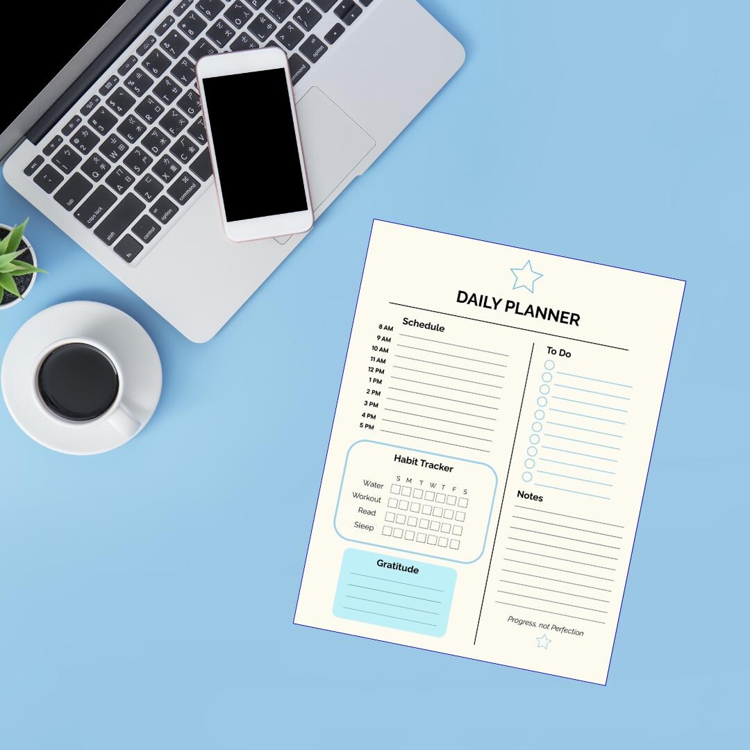 Blue Star Daily Planner | Minimalist Canva Template (digital Download ...