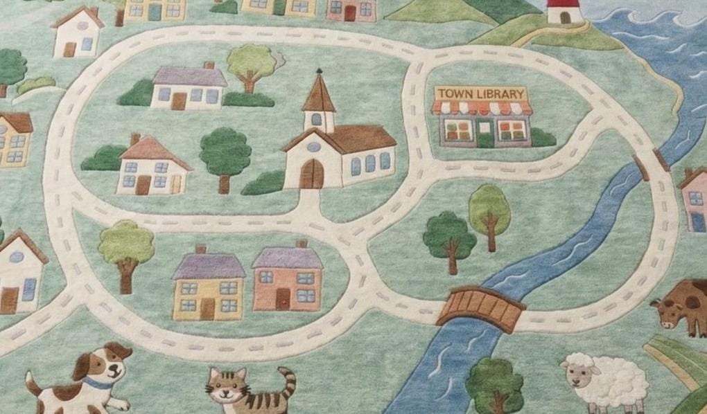 Hand Tufted Kids Play Rug, Village Road Map Area Rug, Soft Wool Nursery ...
