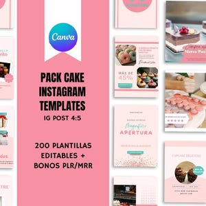 200 Instagram Templates for Bakery & Pastry Shops | Canva Editable in Spanish | Bakery Pastry Social Media Kit