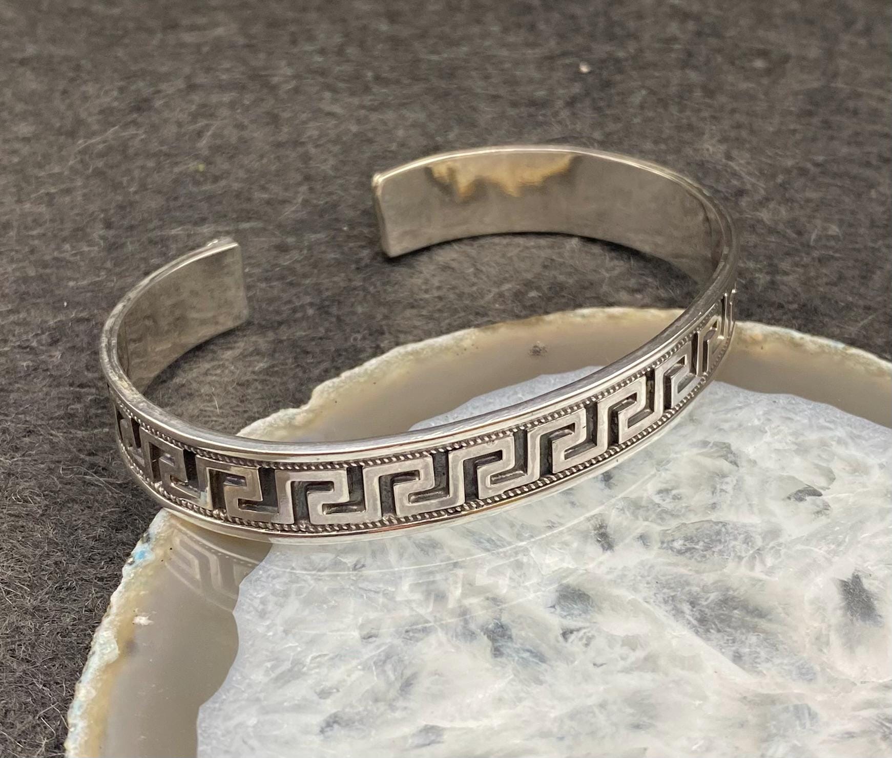 Handmade 925 Sterling Silver Men's Cuff | Openwork Greek Key Meander ...