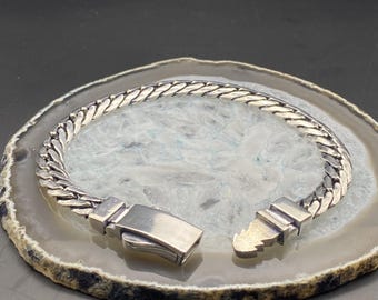 Handmade 925 Sterling Silber Panzerkette Armband | Breiter Kastenverschluss Armreif 31 Gramm