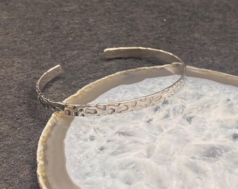 Handmade 925 Sterling Silver Hammered Slim Cuff Bracelet | Minimalist Textured Bangle 9.2 Grams