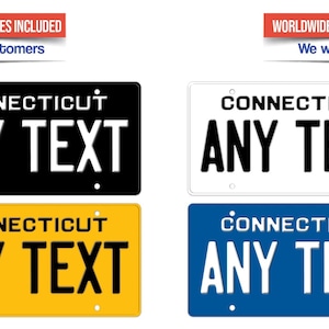 Personalisiertes Connecticut-Kennzeichen | Perfektes Schild für Ihr Auto | Mit Ihrem Namen oder Text |Geschenk für Autofans oder Garagendeko