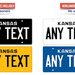 Personalisiertes Kansas Kennzeichen | Autoschild mit Name oder Text | Geschenk für Autofans oder Garagendekoration