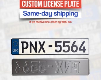 Custom Greece  Euro License Plate – Personalized Number Plate – Embossed Metal Plate with EU Tag – Fast Worldwide Shipping