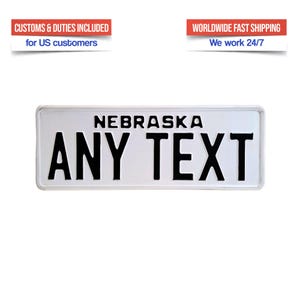 Personalisierte Nebraska-Kennzeichen | Autoschild mit Ihrem Namen oder Text | Geschenk für Auto-Fans, Garagen- oder Werkstattdeko