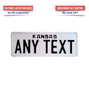 Personalisierte Kansas-Kennzeichen | Autoschild mit Ihrem Namen oder Text | Geschenk für Autofans, Garagen- oder Werkstattdeko