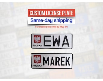Custom Poland Euro License Plate – Personalized Number Plate – Embossed Metal Plate with EU Tag – Fast Worldwide Shipping