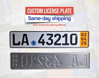 Custom Euro License Plate – Personalized Number Plate – Embossed Metal Plate with EU Tag – Fast Worldwide Shipping
