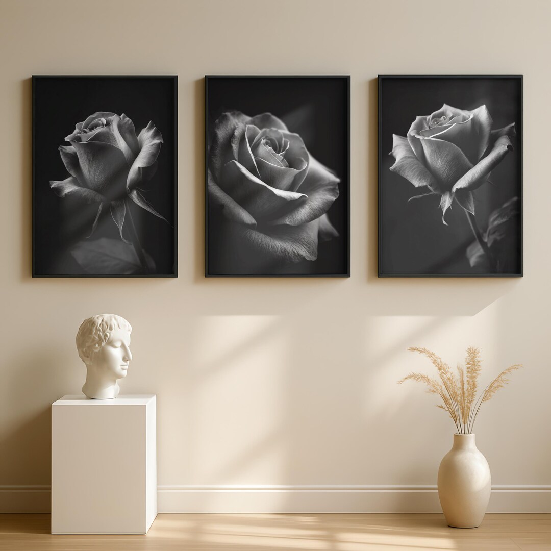 Rose Print Set of 3 | Minimalist Floral Wall Art - Etsy