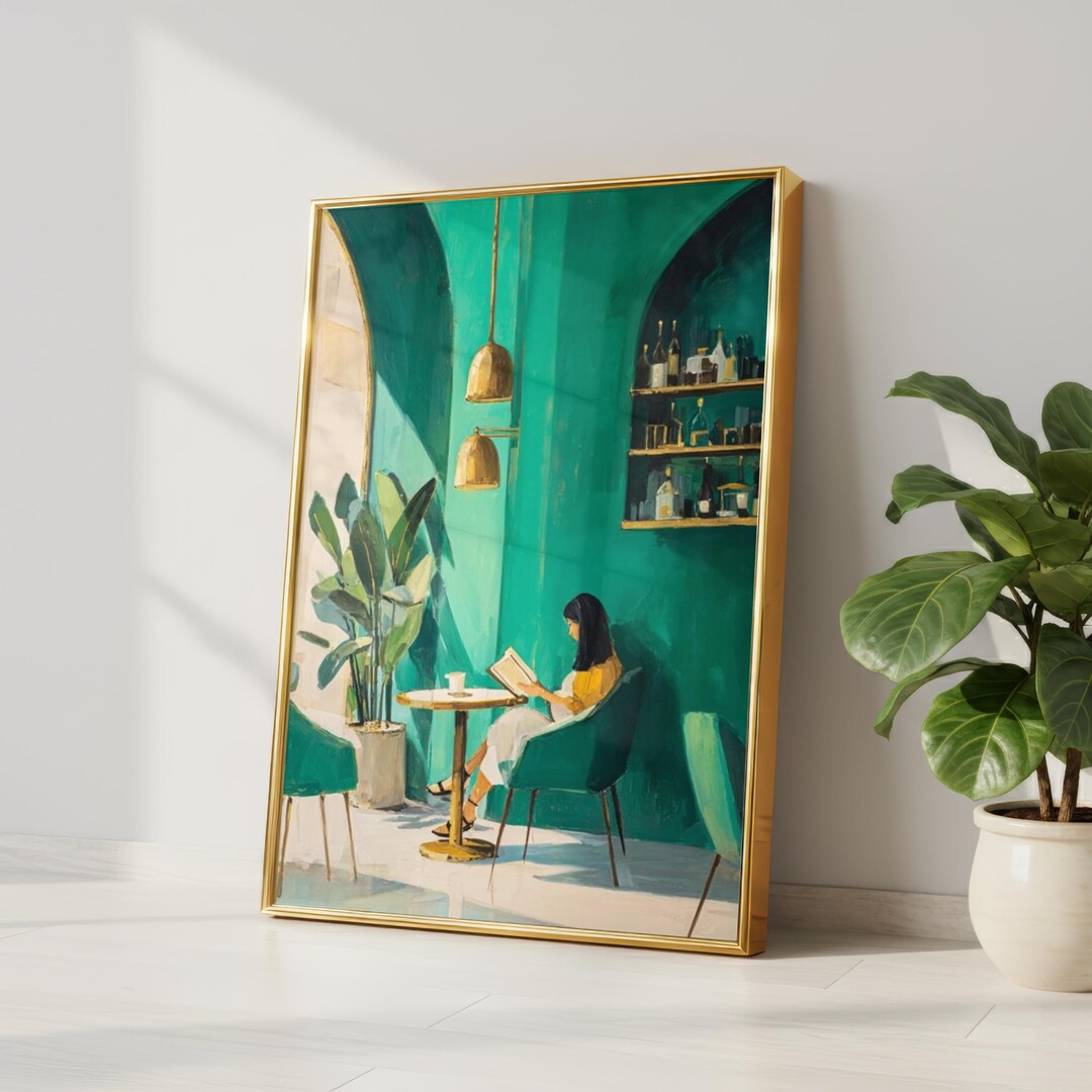 Emerald Green Woman Reading Print, Library Book Lover Gift, Home Decor ...
