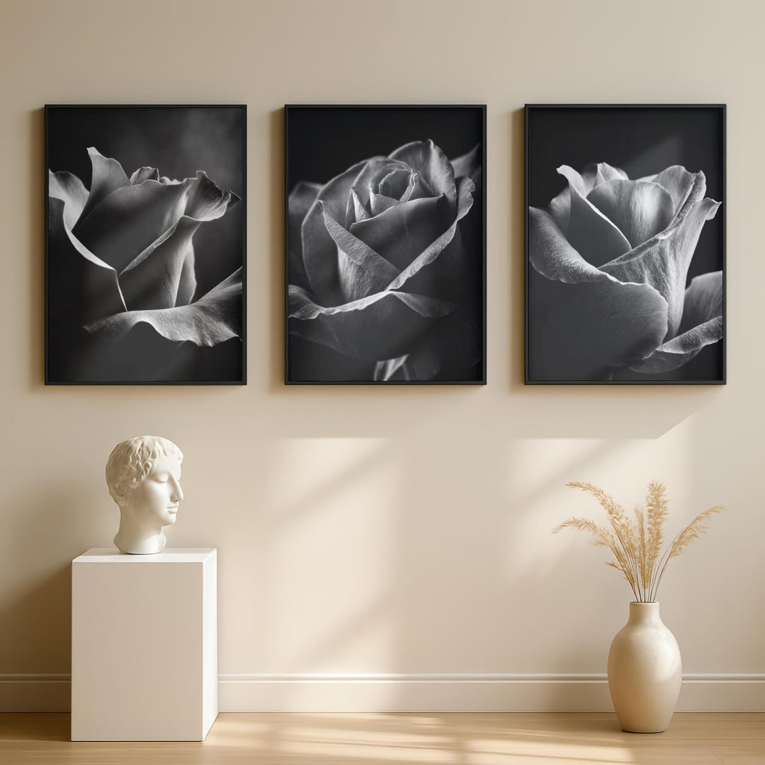 Rose Print Set of 3 | Minimalist Floral Wall Art - Etsy