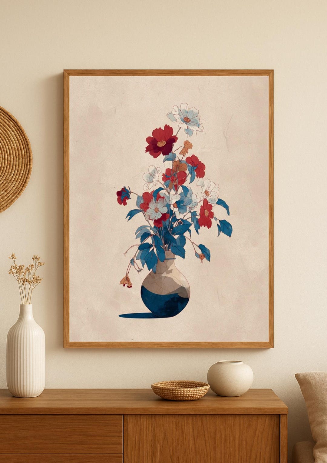 Japanese Floral Print: Vintage Red Flower Botanical Wall Art - Etsy