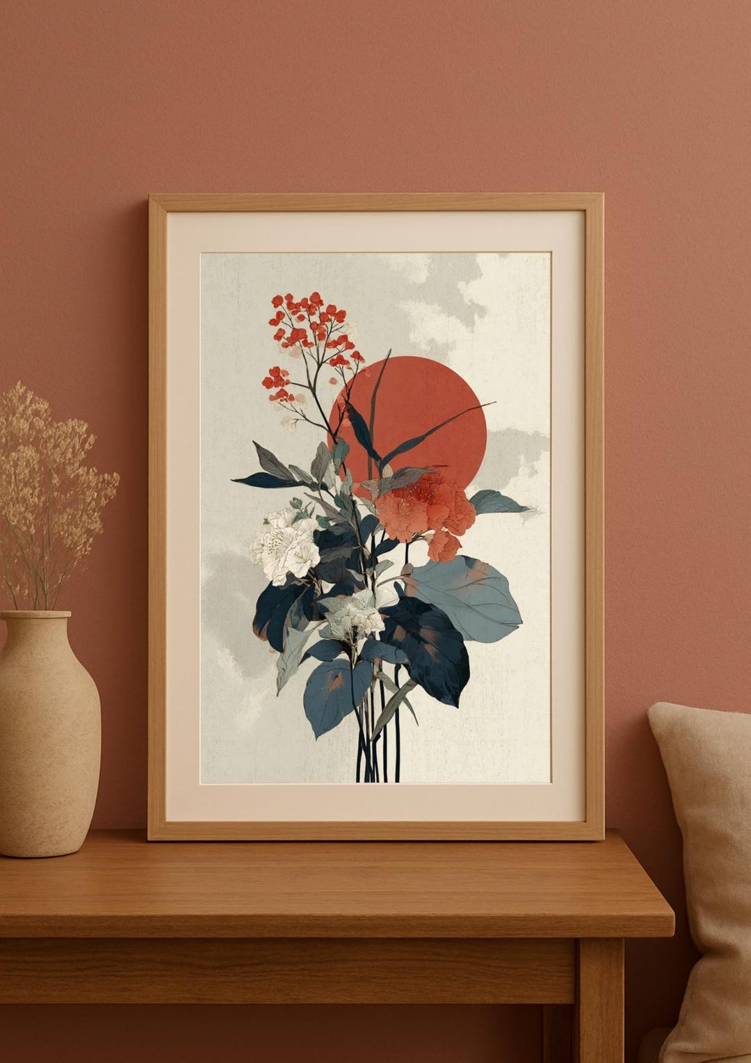 Red Floral Print: Minimalist Vintage Botanical Wall Art - Etsy