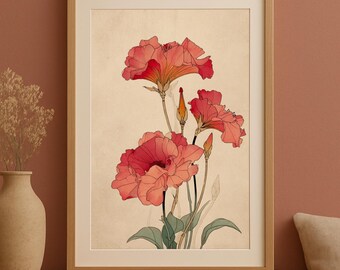 Impresión floral en acuarela: arte mural botánico vintage