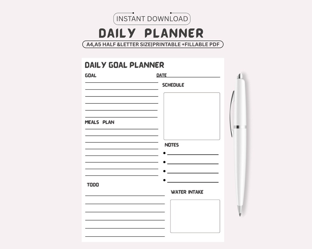 Daily Goal Planner | Digital | Printable | Daily Checklist | Habit ...