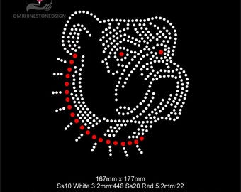 May include: A rhinestone design of a bear's head, created with white and red rhinestones on a black background. The bear's eyes are red. The design is 167mm x 177mm. The text "PLT DXF EPS CDR SVG" is at the bottom.