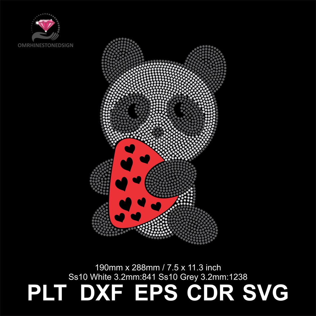 Panda Cd R Cute Panda HEART Rhinestone Template | Svg Dxf Eps Cdr Plt | Animal ...