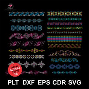 Könnte beinhalten: Eine Sammlung von Strass-Designvorlagen in verschiedenen Farben, darunter Blau, Rosa, Gelb und Grün, angeordnet auf schwarzem Hintergrund. Die Designs zeigen florale und geometrische Muster mit dem Text "SPECIAL BUNDLE PACKET 56" und Dateitypoptionen.