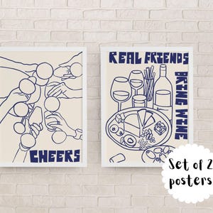 Láminas de arte lineal moderno / ¡Salud! y los verdaderos amigos traen vino (Descarga digital)
