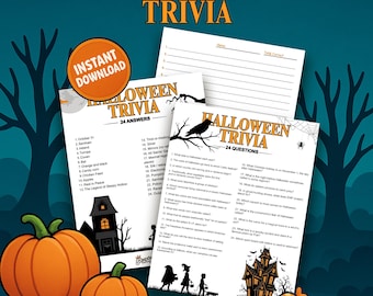 Halloween Party Game trivia for kids, printable activity, fun classroom or family, instant download.