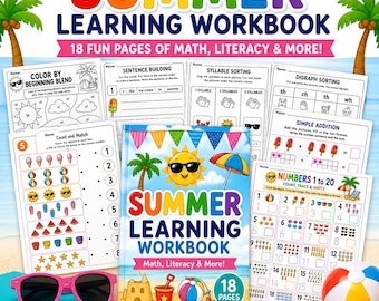 Cuaderno de actividades y hojas de trabajo para el repaso de verano de jardín de infancia